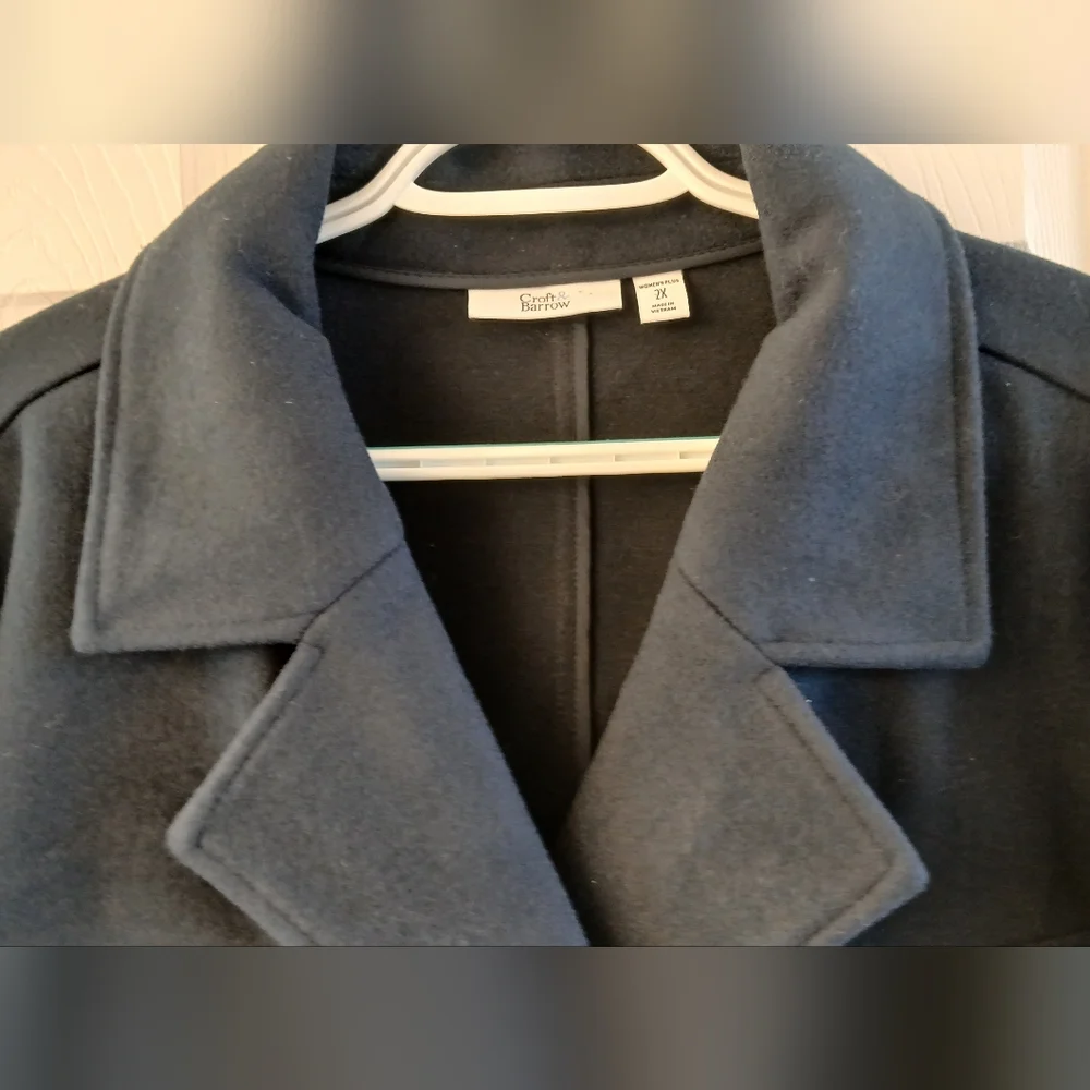 Croft & Barrow Navy Pea Coat – Women’s 2X – Washable, Double‑Breasted Classic
